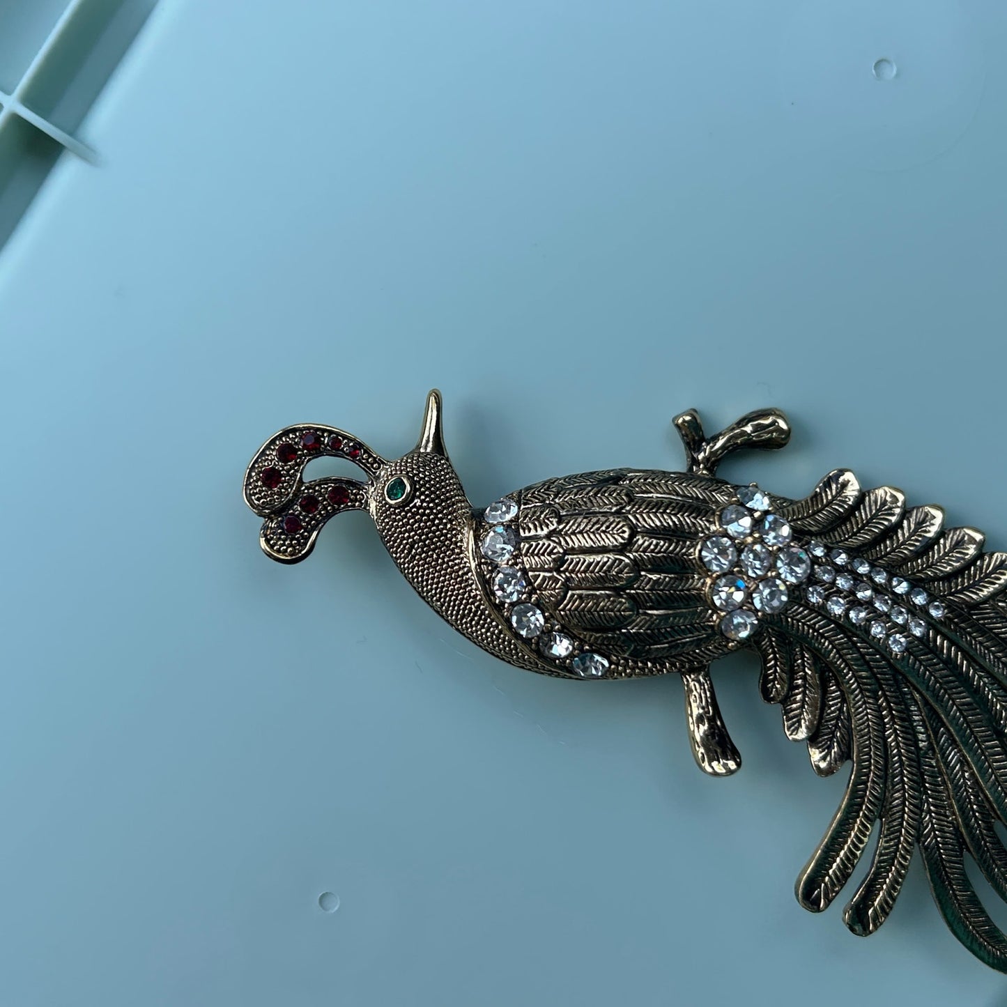 Vintage Regal Peacock Brooch – Large Gold Tone Statement Pin with Rhinestone Accents