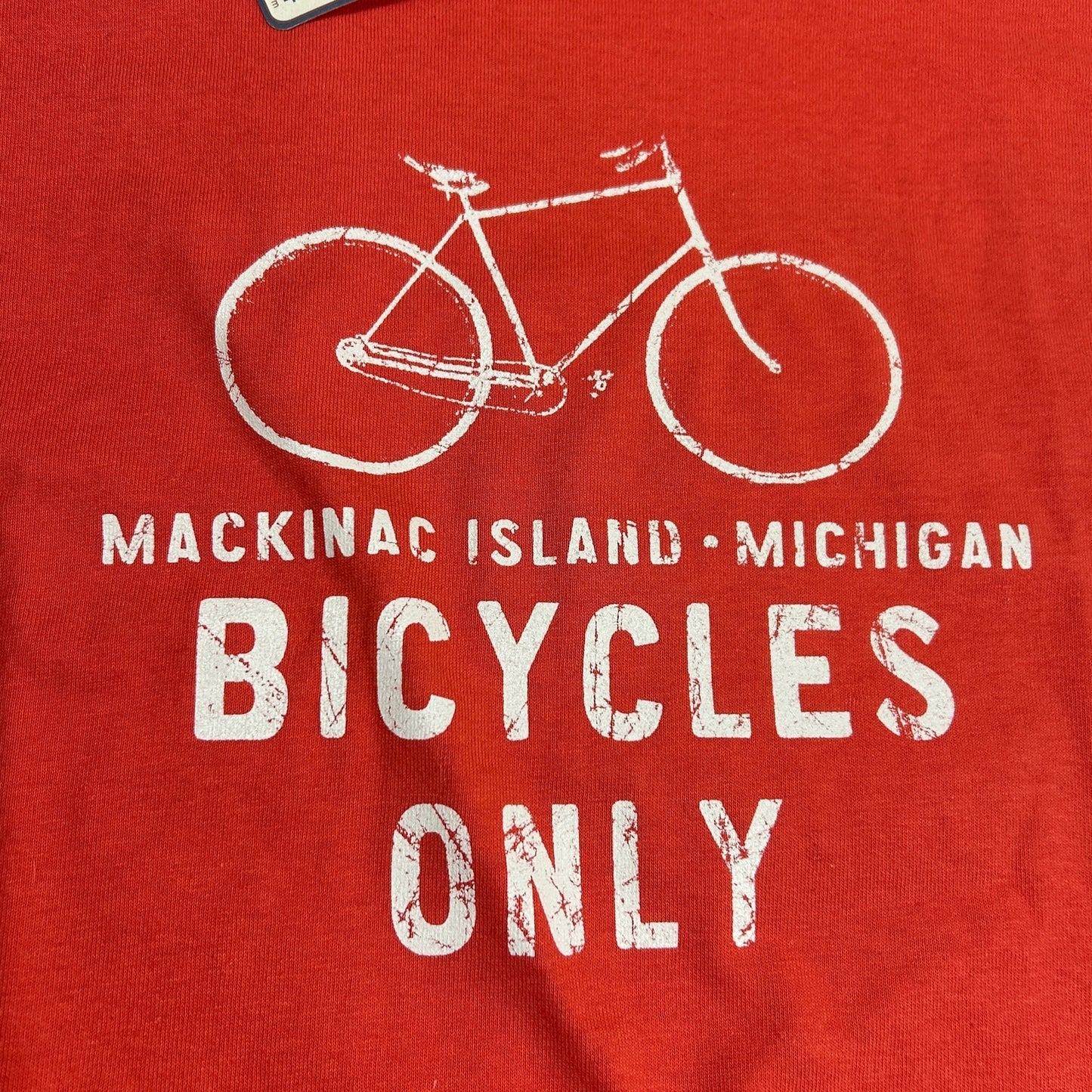 NWT XL Gildan Macinac Island Michigan Bicycles Only T-Shirt Coral Pink Orange