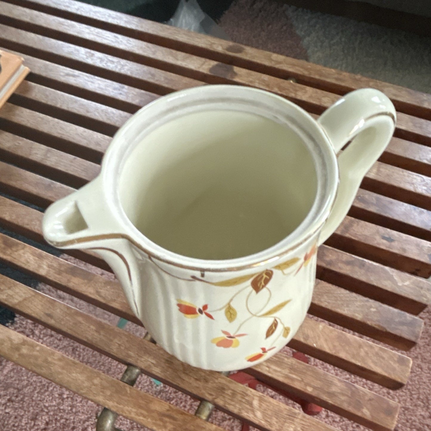 Hall Superior Autumn Leaf Ceramic Pitcher Glossy Round Pottery Kitchenware