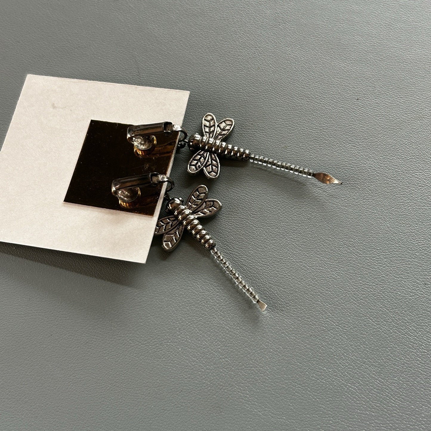 Silver Dragonfly-Shaped Dangle Earrings, Butterfly Closure, for Pierced Lobes