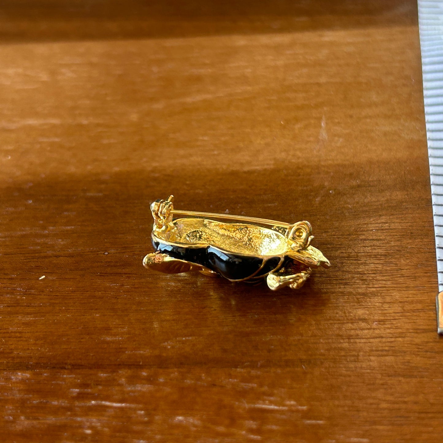 Vintage Enamel Owl Brooch | Gold Tone & Black Mid-Century Bird Pin, Owl Jewelry