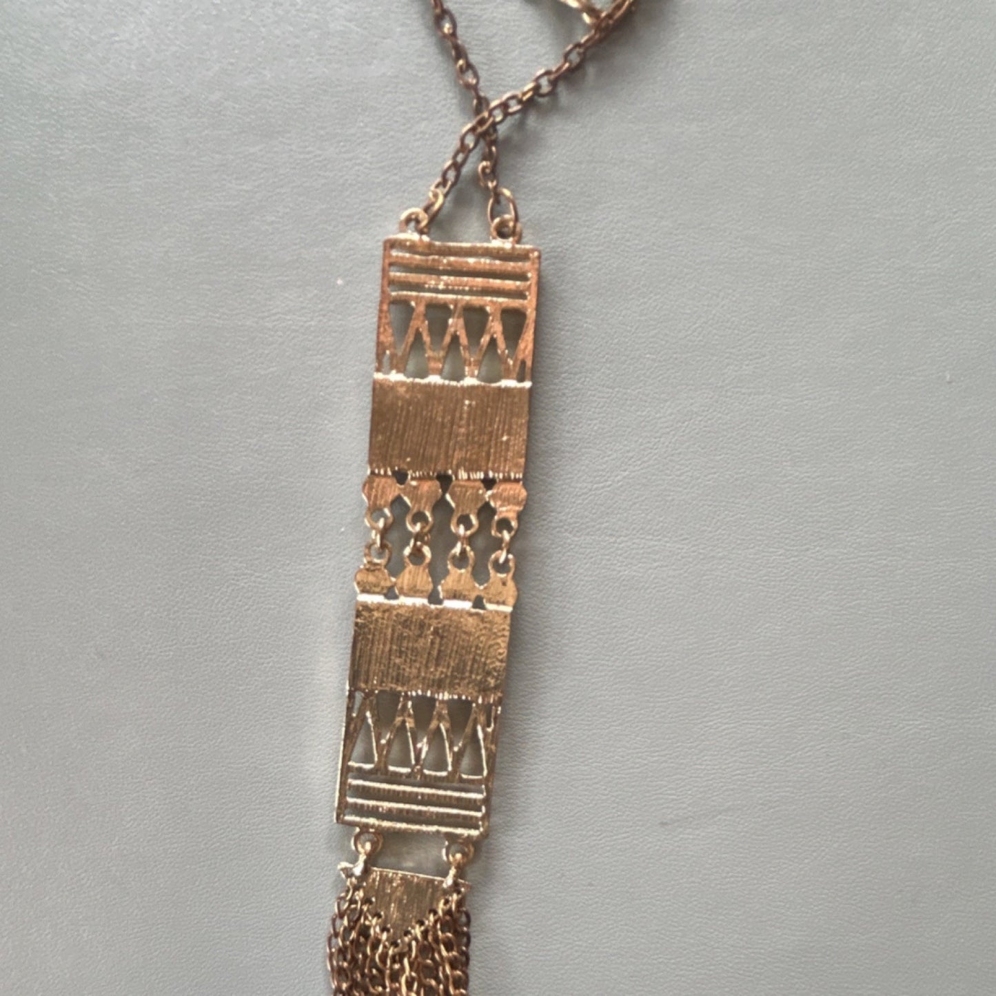 Gold Tone Tassel Pendant Necklace Blue Turquoise Glass Beads Cable Chain