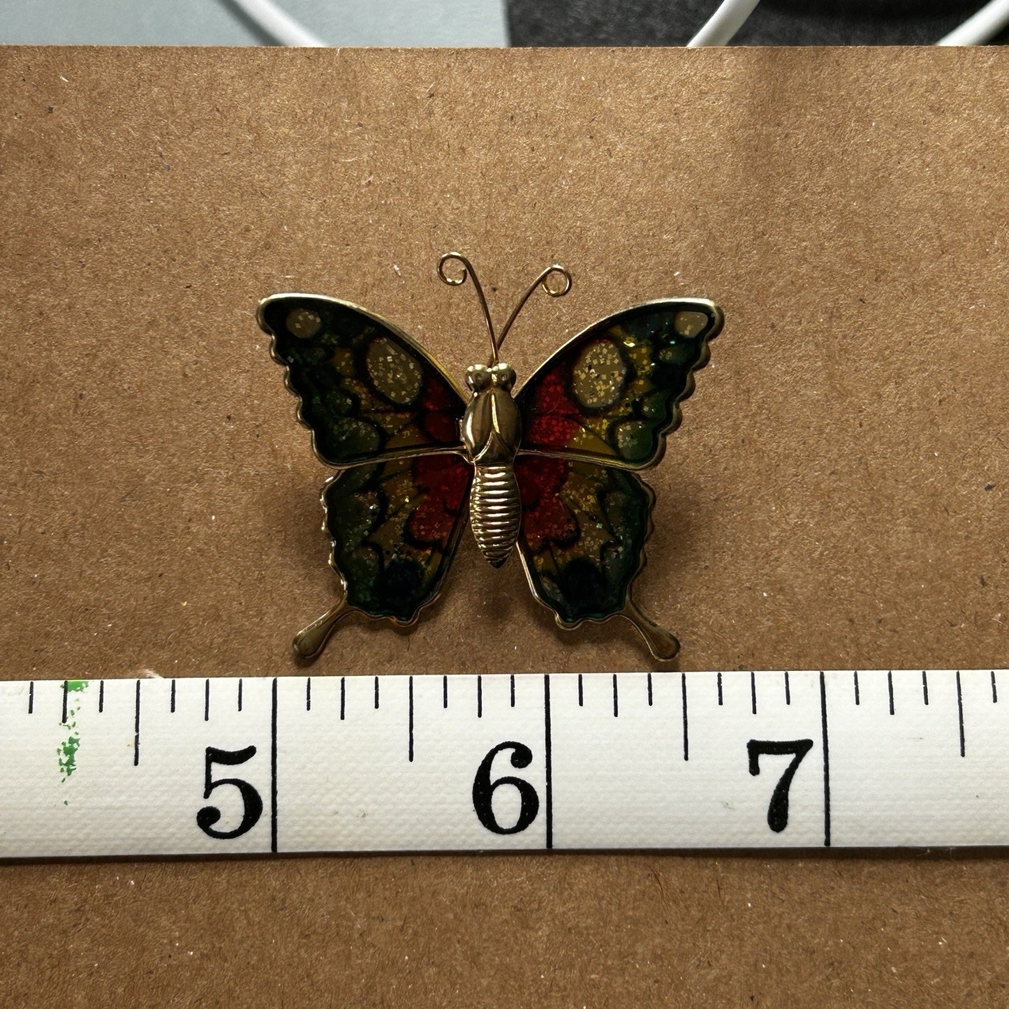 Multicolor Enamel Butterfly Brooch Pin with Metal Accent, 2 Inch