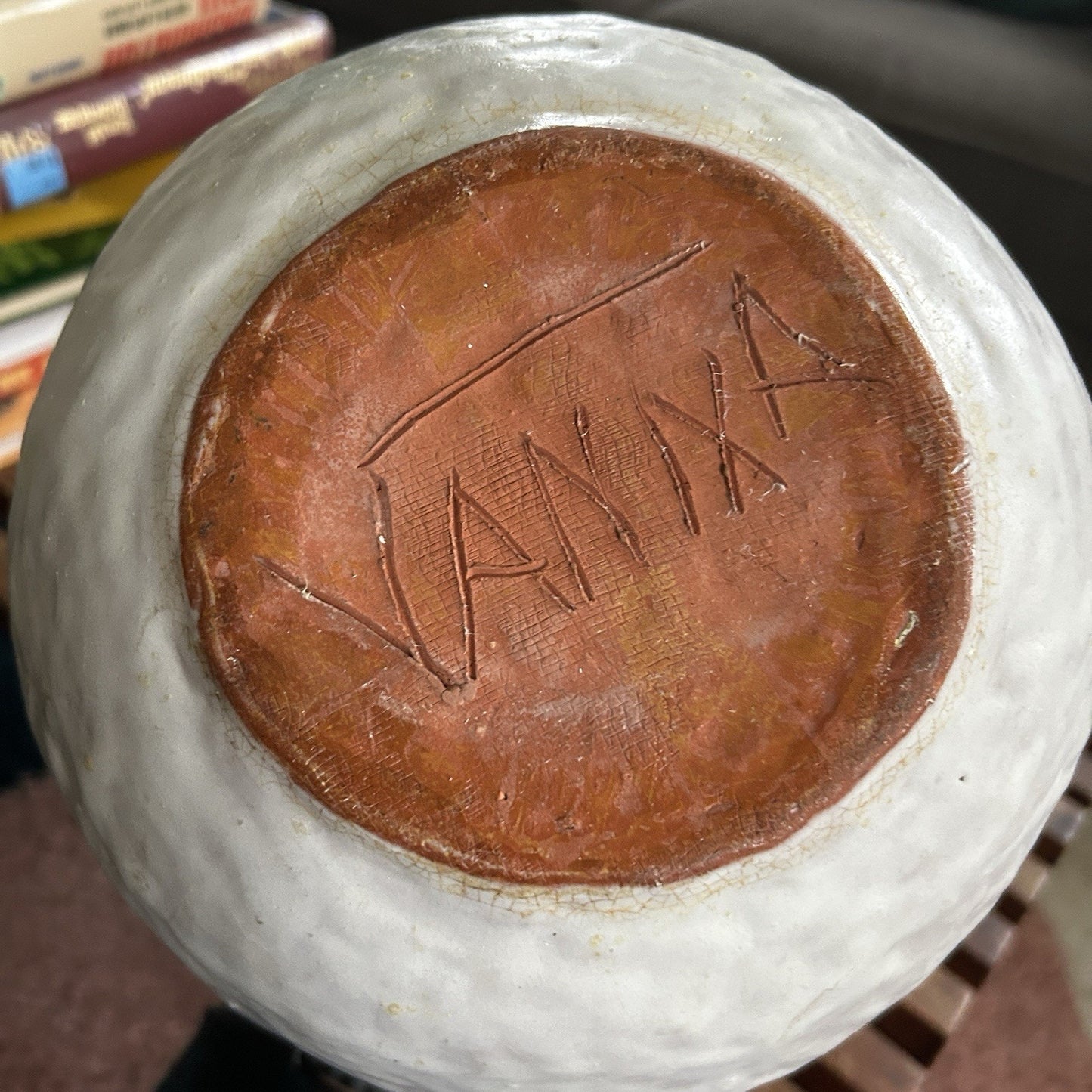 VANNA Handmade Signed Ceramic Vase, Decorative Abstract Blue Red White
