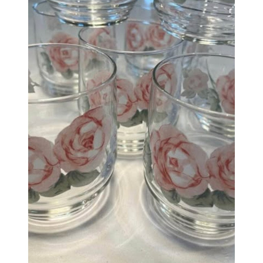 Vintage Pfaltzgraff Secret Rose Rocks Glasses Set of 8, 8oz