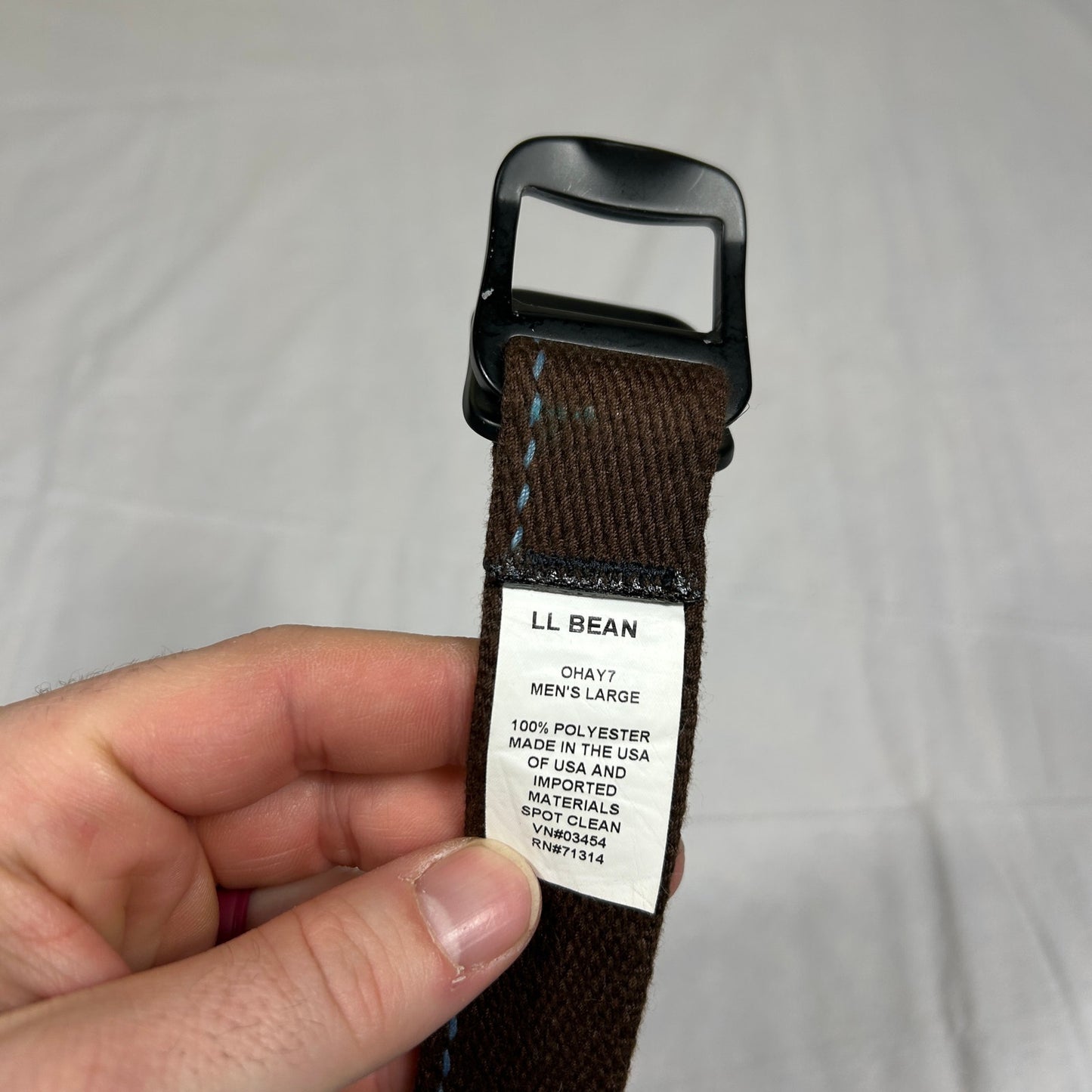 L.L. Bean Men’s Large OHAY7 Webbed Cloth Belt Brown Adjustable Metal Buckle