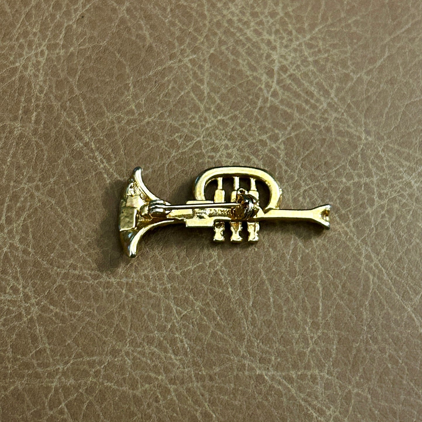 Vintage Gold Tone Trumpet Brooch Pin Musical Instrument