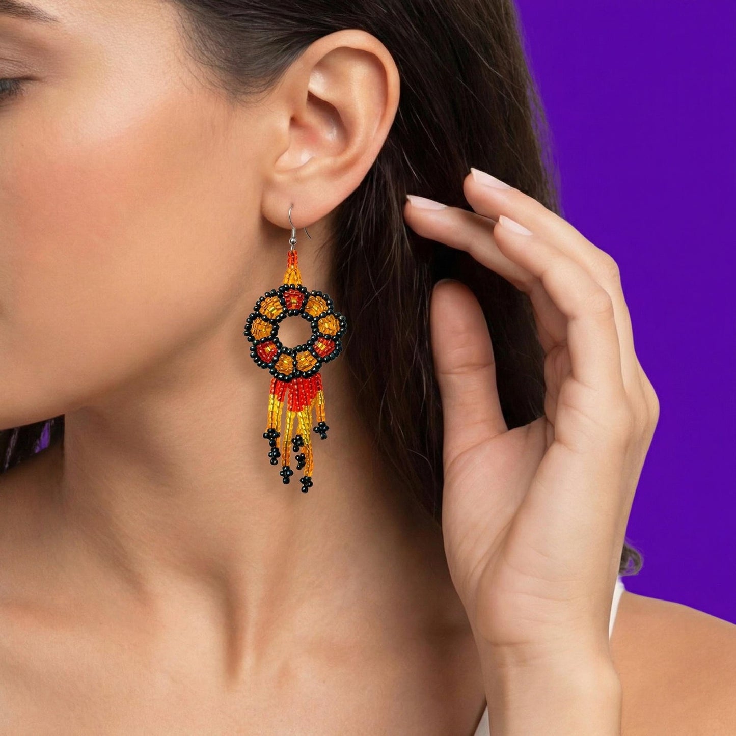 Mandala Beaded Fringe Festival Earrings
