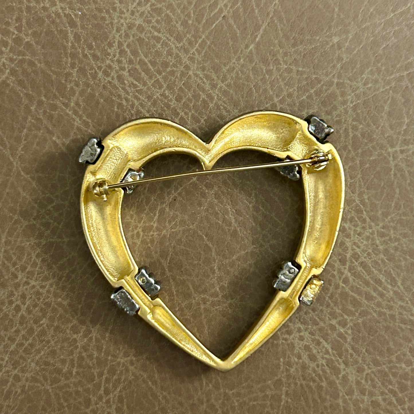 Mixed Metals Heart Brooch 2" Vintage 1980s Silver Rope