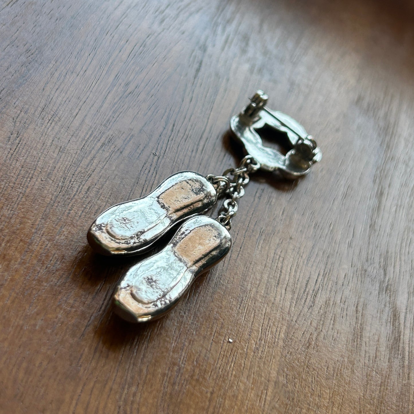 Vintage Silver Tone Ballerina Slipper Brooch, Dangling Ballet Flat Charm Pin