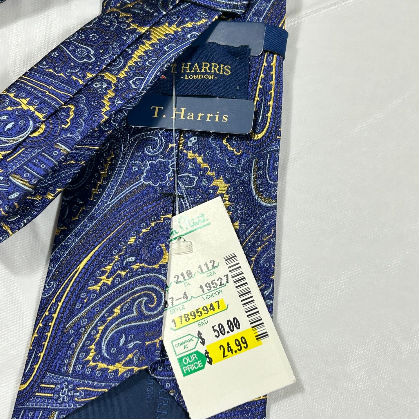 NWT T. Harris London Silk Tie Blue & Gold Paisley Luxury Men’s Necktie