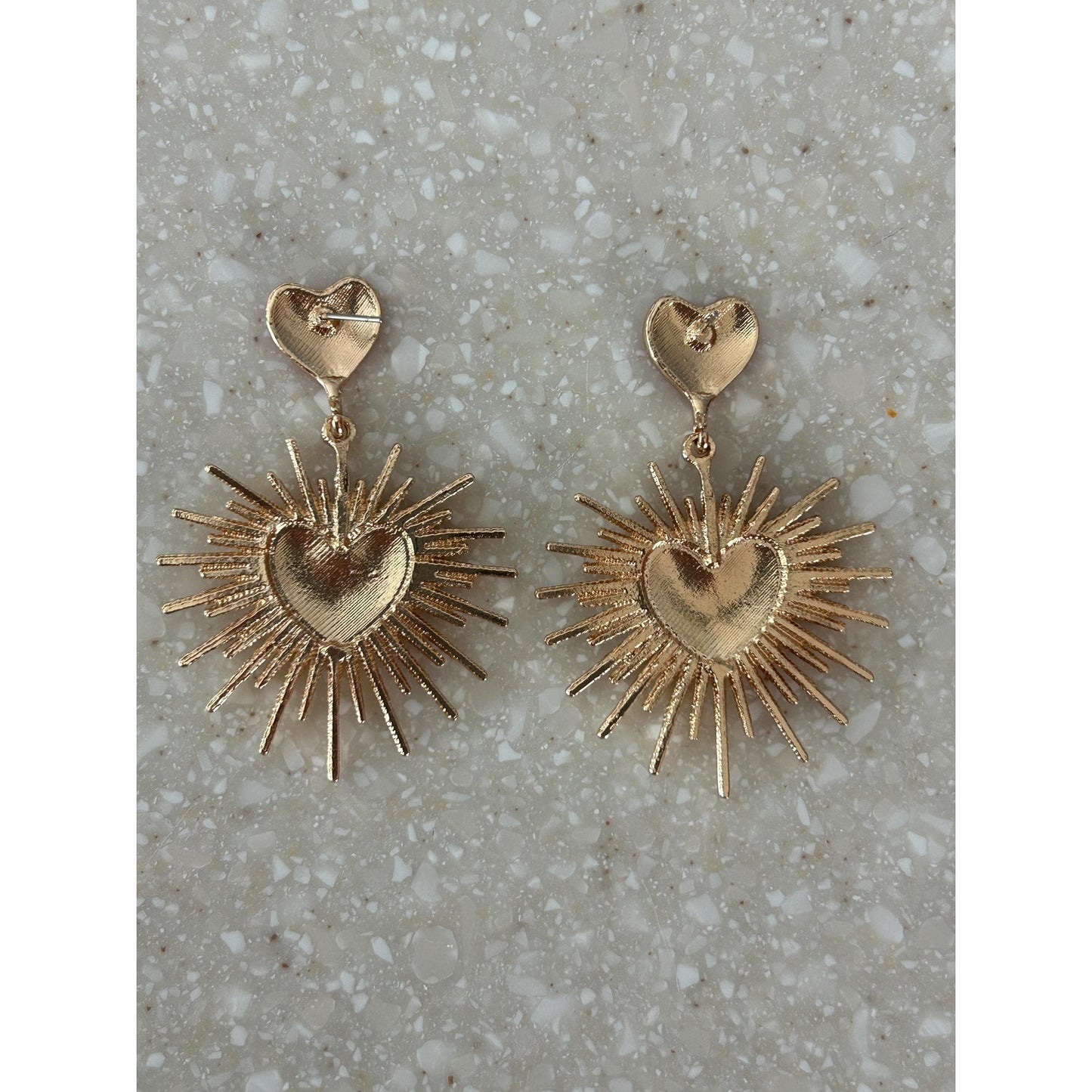 Pink Heart Sunburst Statement Earrings
