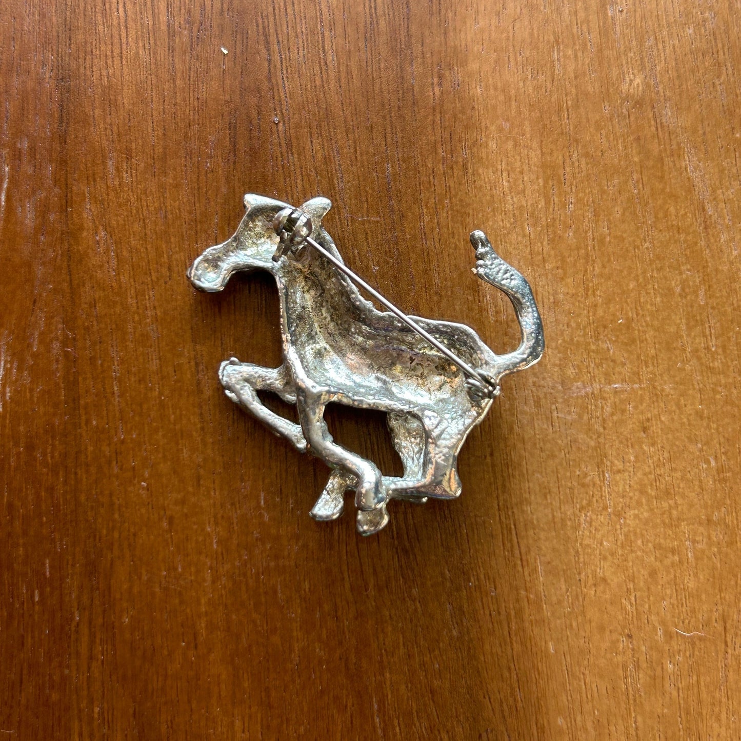 Vintage Running Zebra Brooch | Silver Tone Textured Animal Pin | Rhinestone Eye