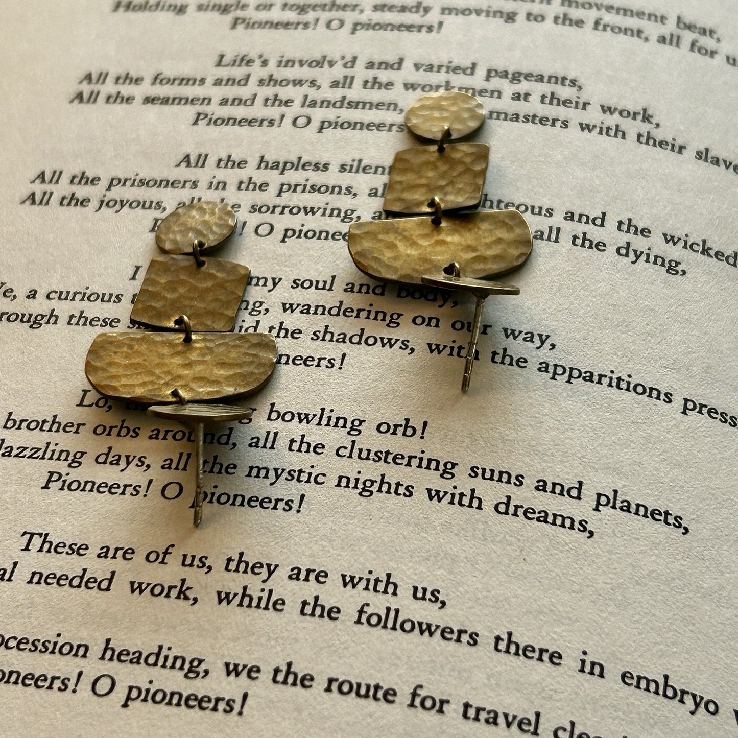 Handcrafted Geometric Brass Dangle Earrings Gold Tone for Women