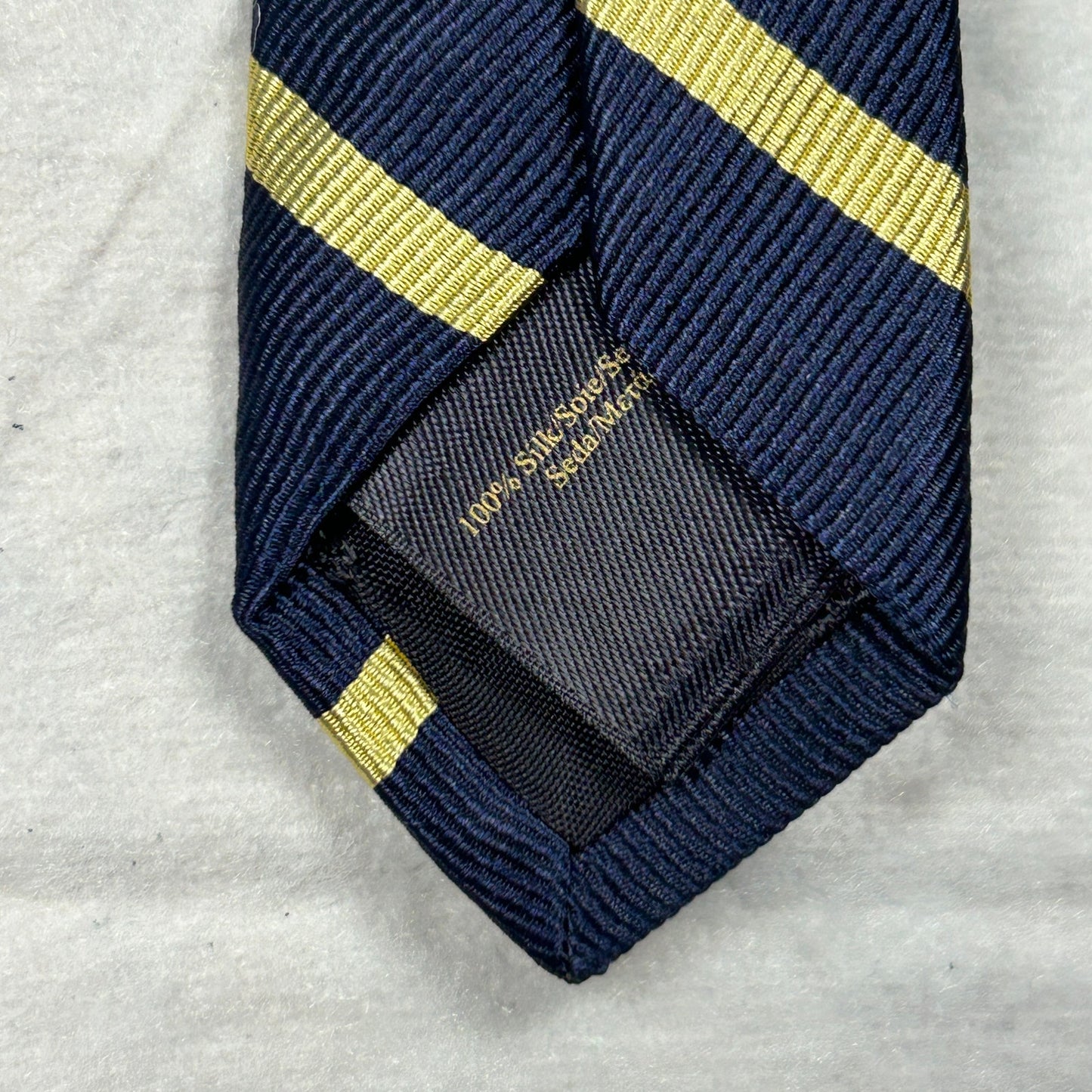 Brooks Brothers Men’s Silk Tie, Navy Blue & Gold Repp Stripe - Made in New York