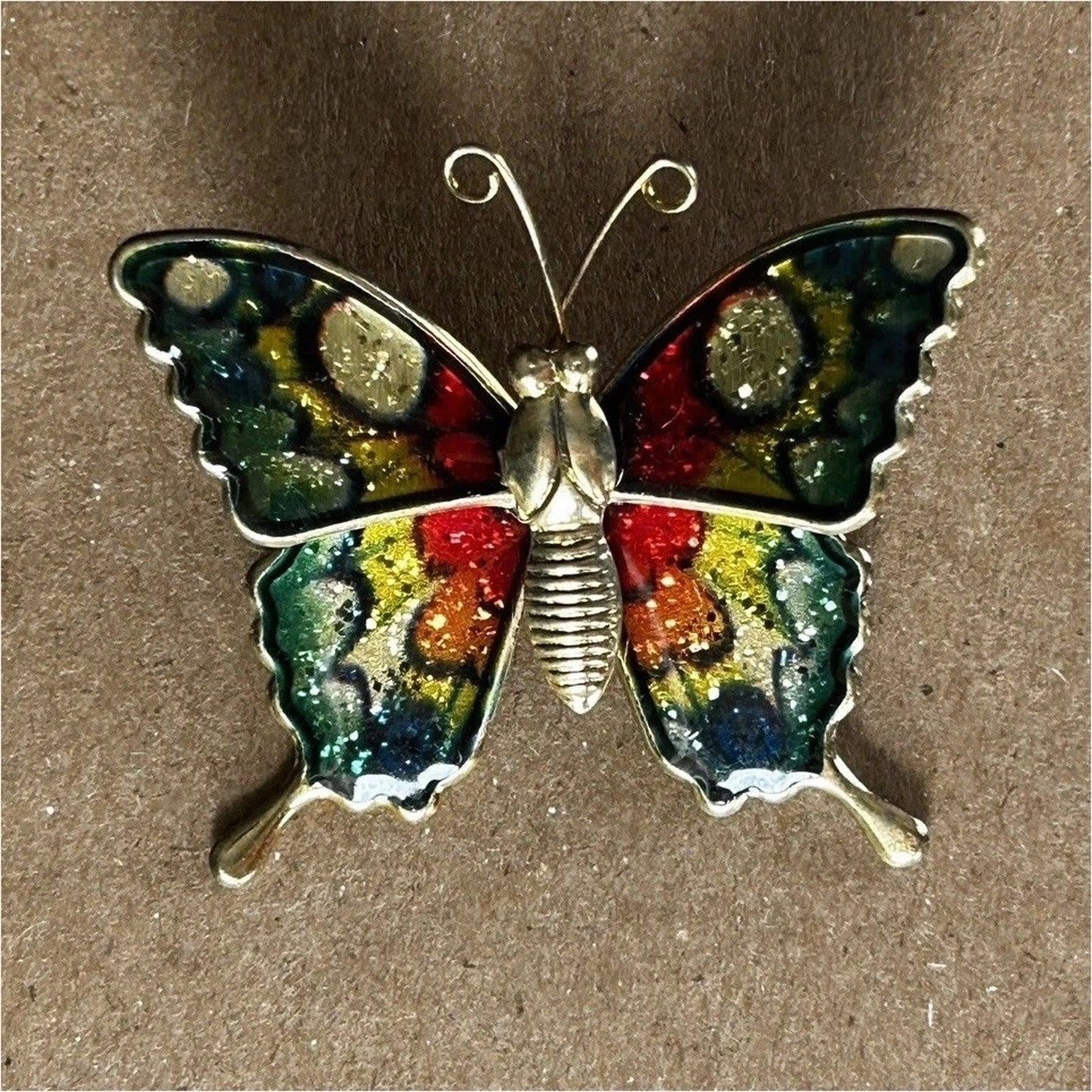 Multicolor Enamel Butterfly Brooch Pin with Metal Accent, 2 Inch