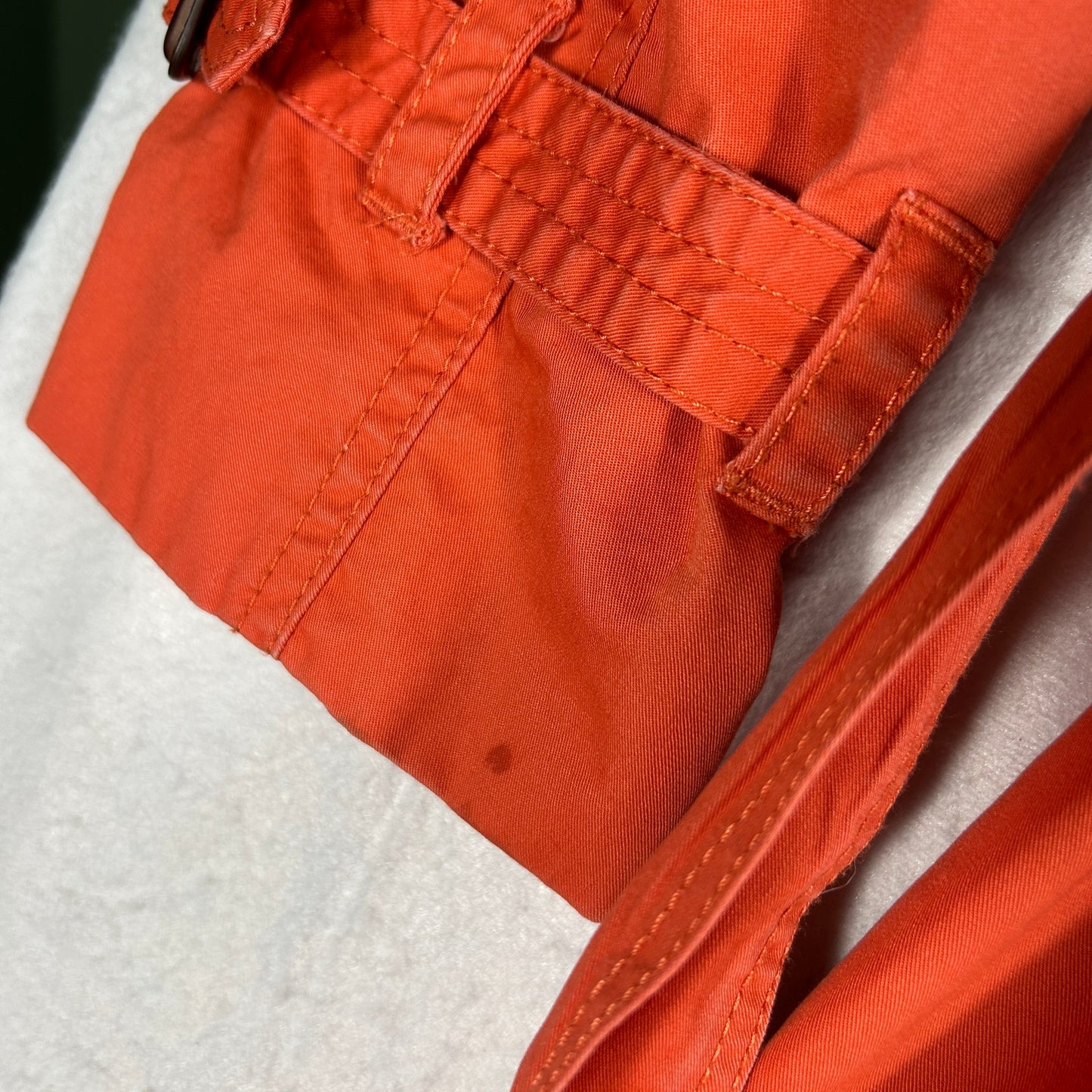 LOFT Petite Vibrant Coral Orange Trench Coat - Women’s LP - Striped Lining - Spring Jacket