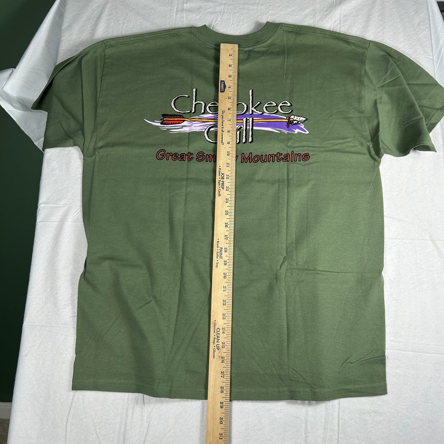 NWT Cherokee Grill Gatlinburg TN T-Shirt - Men's XL - Olive Green - Smoky Mountains