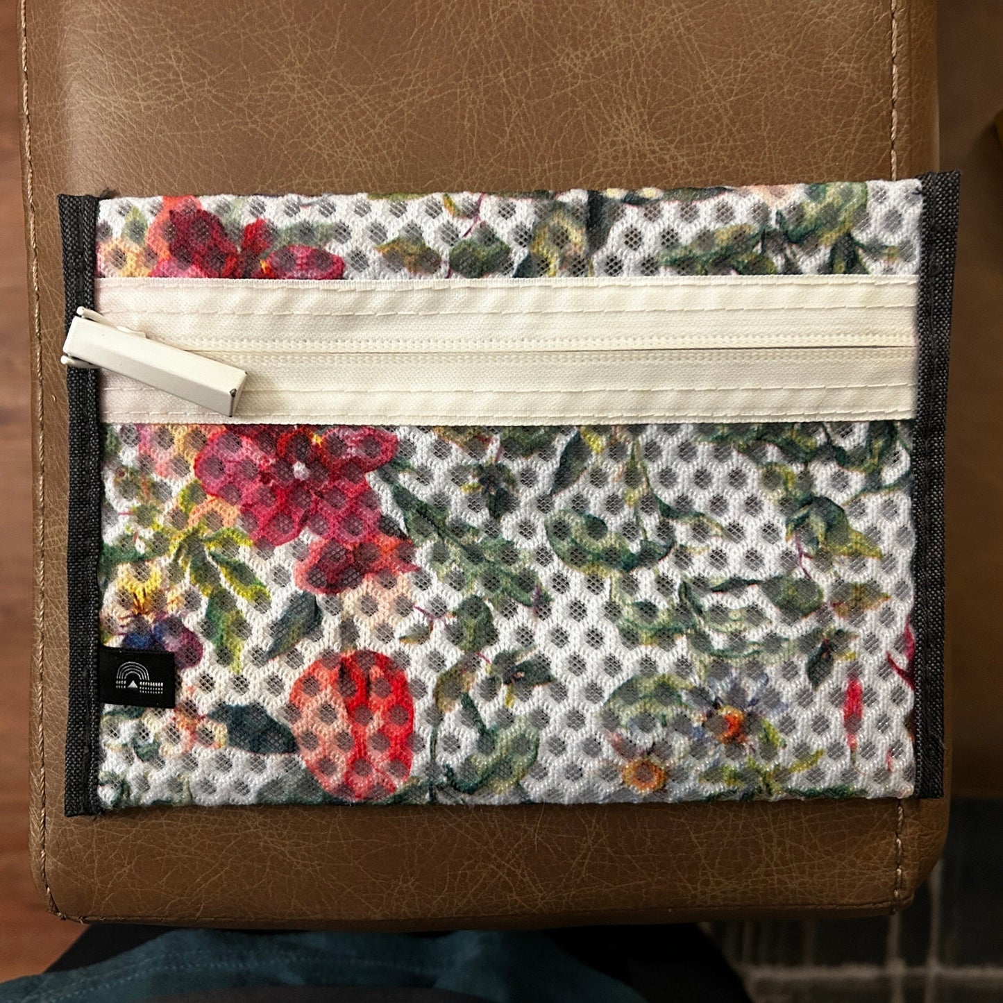 Floral Pouch with Zipper, Soft Mesh from Recycled Materials
