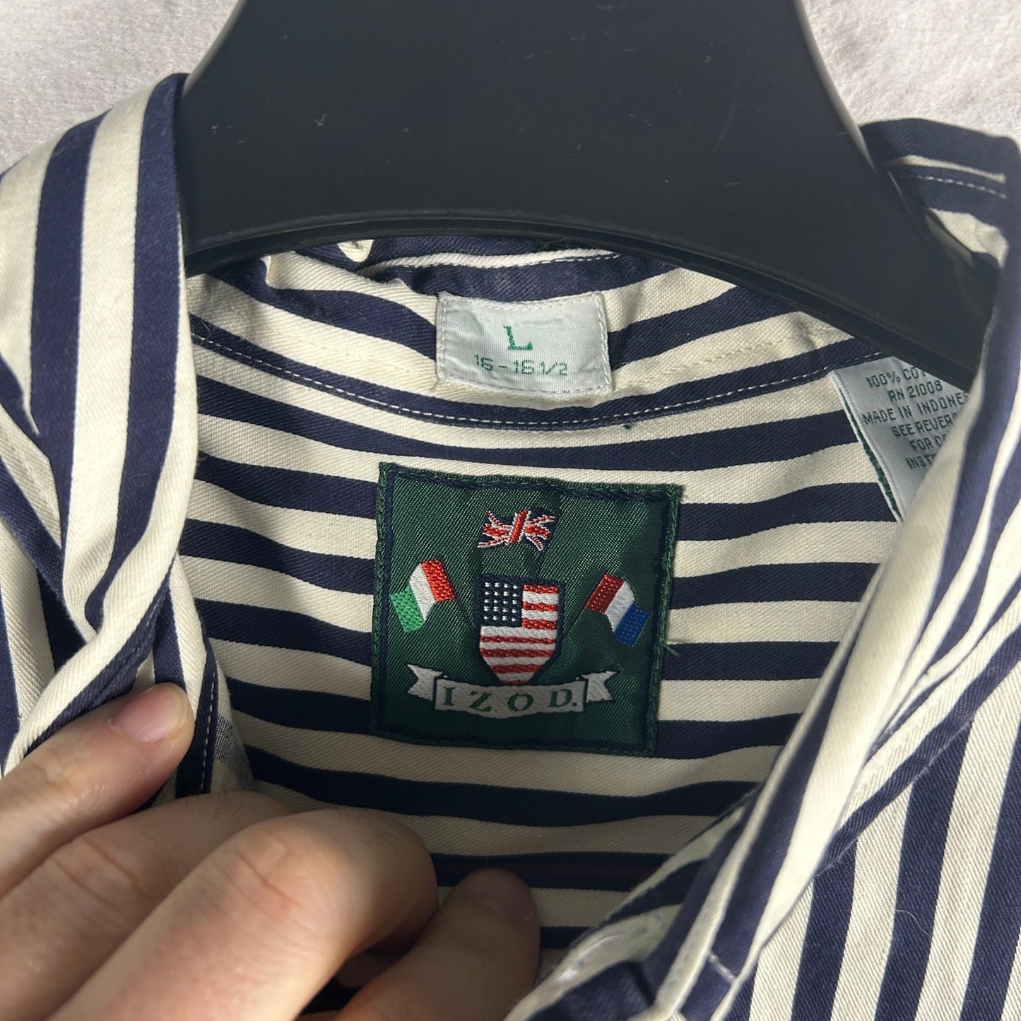 Vintage 90s IZOD Men's Button Down Shirt NWT Navy Cream Olive Stripe Size Large