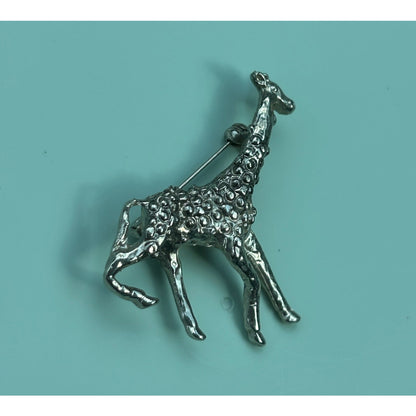 Vintage Silver Tone Textured Giraffe Brooch - Mid-Century Animal Safari Pin
