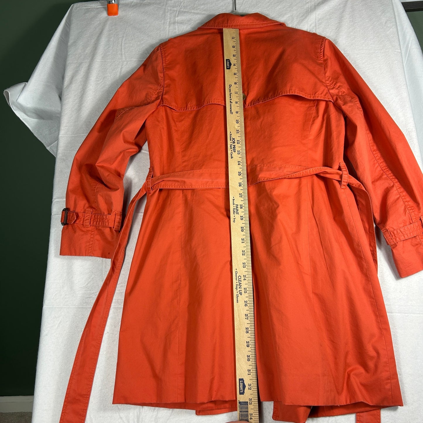 LOFT Petite Vibrant Coral Orange Trench Coat - Women’s LP - Striped Lining - Spring Jacket