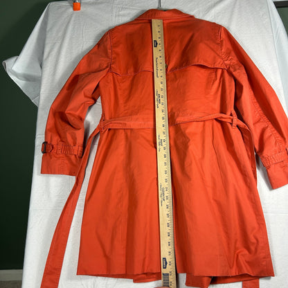 LOFT Petite Vibrant Coral Orange Trench Coat - Women’s LP - Striped Lining - Spring Jacket