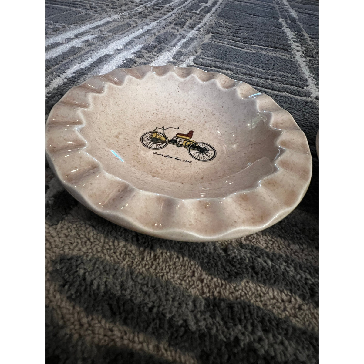 Vintage Royal China "Ford's First Car, 1896" Ceramic Dishes, Set of 2