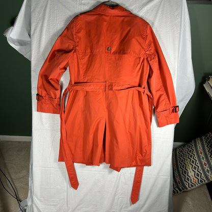 LOFT Petite Vibrant Coral Orange Trench Coat - Women’s LP - Striped Lining - Spring Jacket