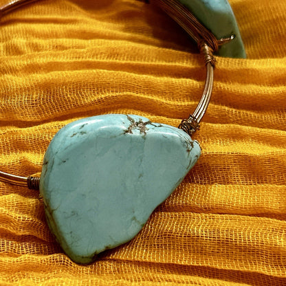 Handcrafted Copper Wire Bangle Bracelet Raw Turquoise Stones