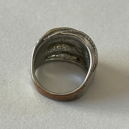 Two-Tone Silver & Gold-Tone Ribbed Statement Ring Size 7