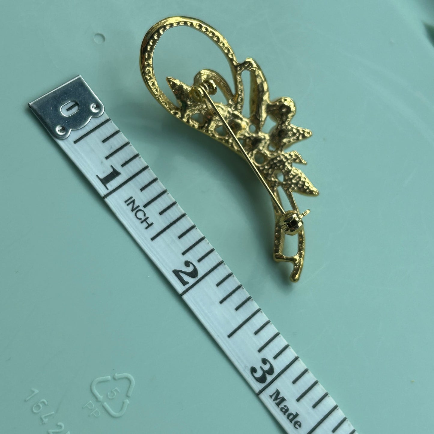 Vintage Faux Pearl & Rhinestone Swirl Brooch | Gold-Tone Floral Spray Pin