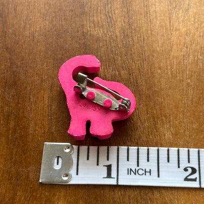 Vintage 1980s Hot Pink Dinosaur Pin | Retro Brontosaurus Resin Brooch | Fun Kitsch Animal Jewelry