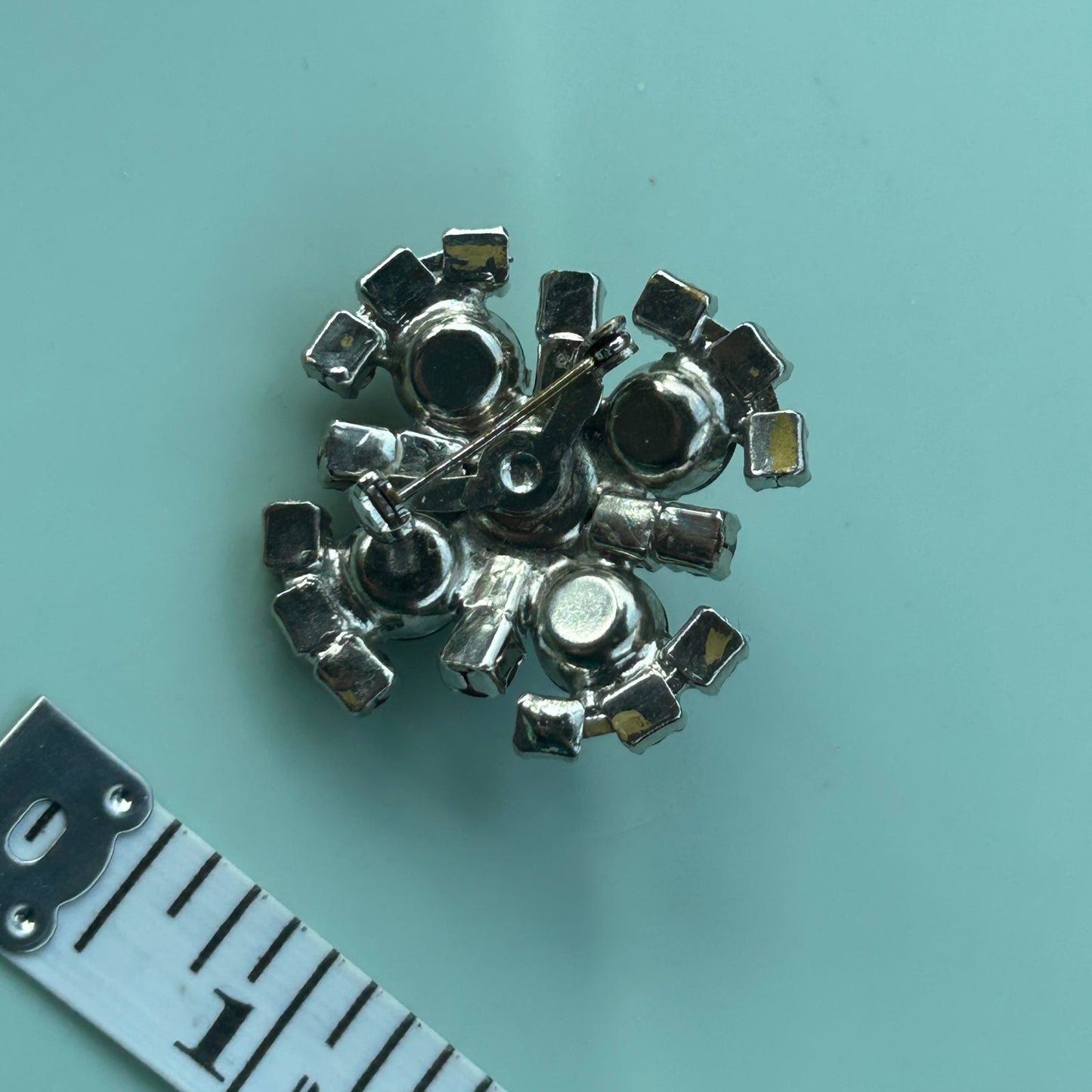 Vintage Smokey Quartz Style Rhinestone Brooch Silver Tone Statement Cluster Pin