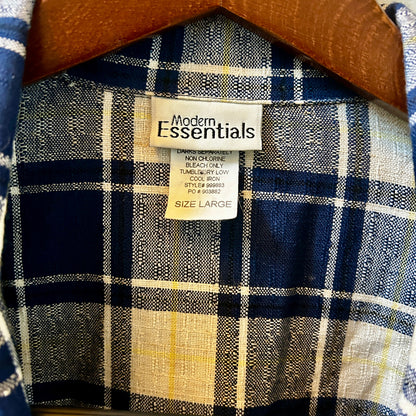 Modern Essentials Women’s Large Plaid Blazer Blue Oversized