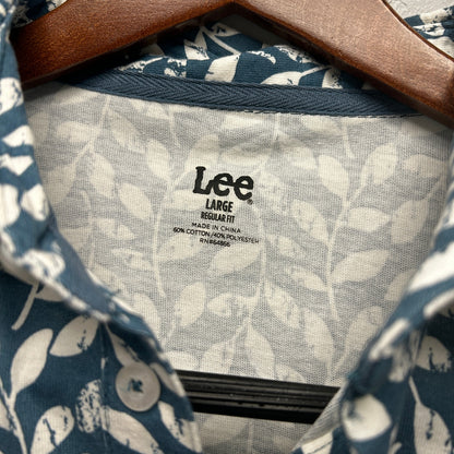 Lee Men's Large NWT Blue White Leaf Print Polo Shirt Size L