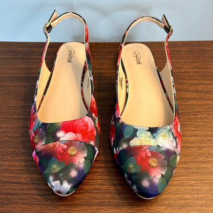 Jaclyn Smith Floral Slingback Flats Pointed Toe Satin Finish