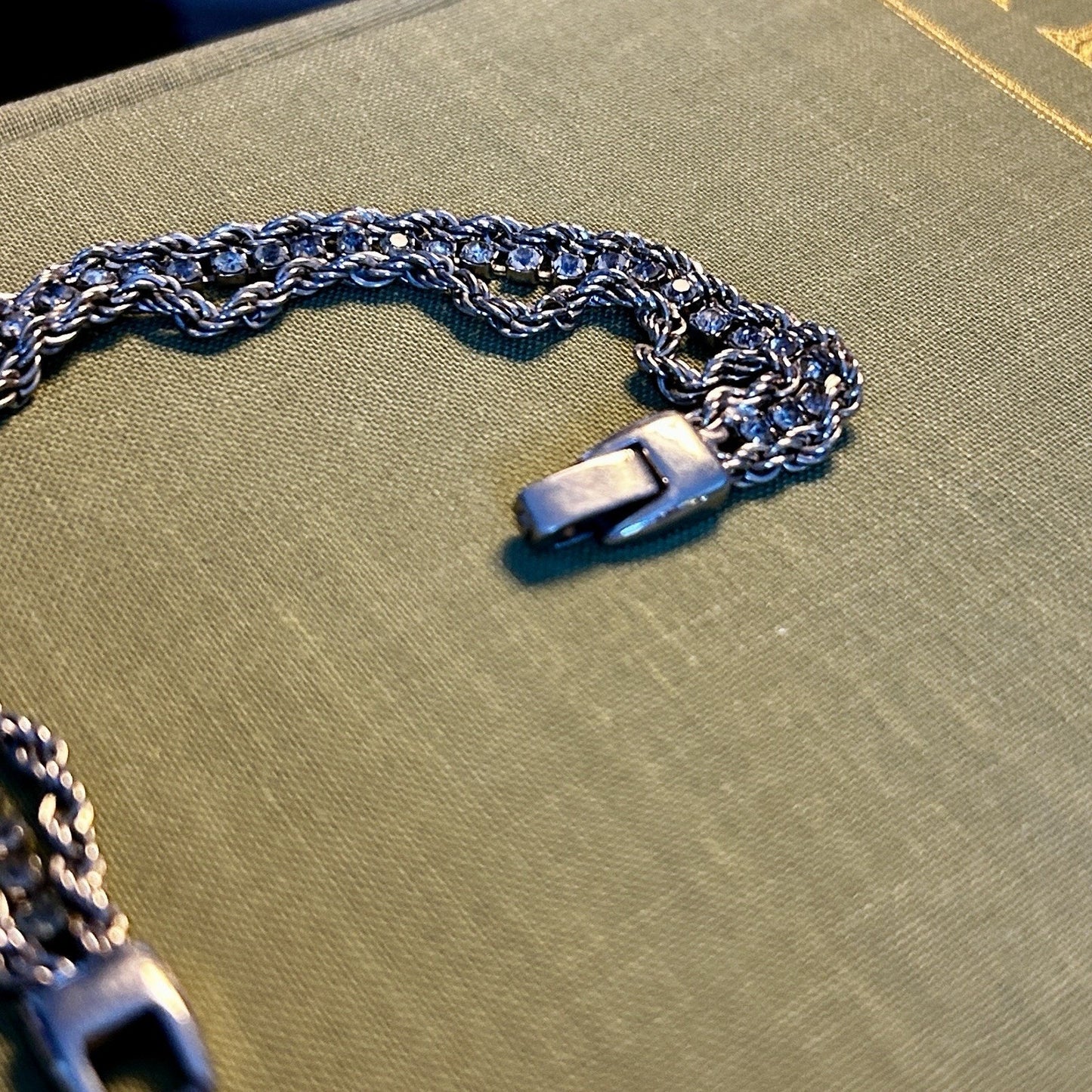 Silver Tone Chain Link Fashion Bracelet with Oval Metal Links and Rhinestones