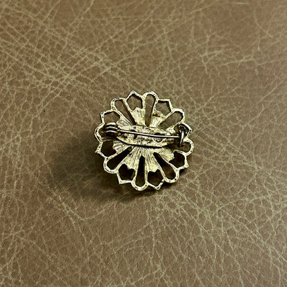 Vintage Gold Tone Filigree Brooch Pin Hand Painted Pink Rose
