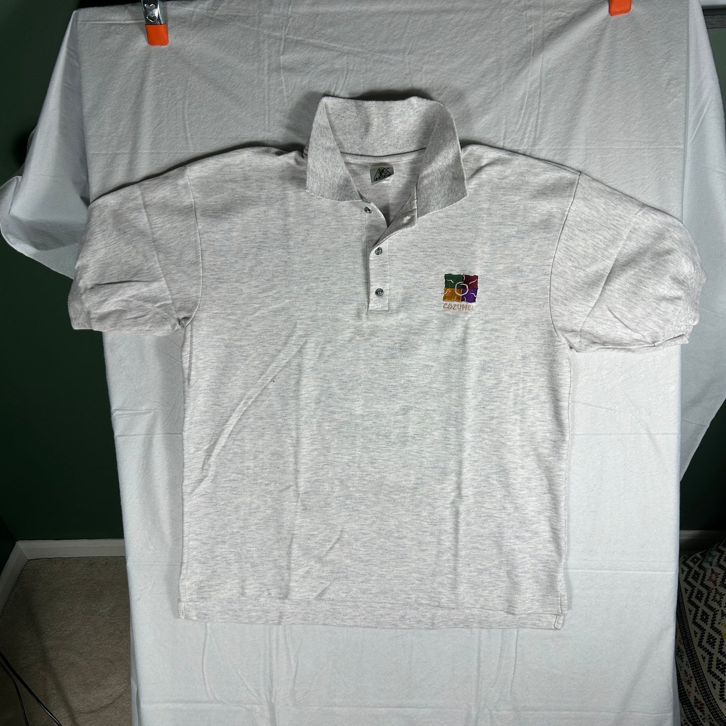 Vintage Pancho Cozumel Embroidered Polo Shirt - Men's Large - Heather Gray - Made in Mexico