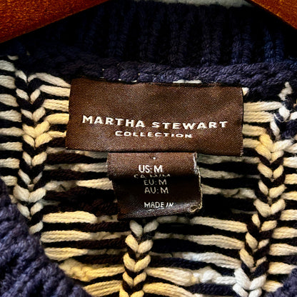 Martha Stewart Navy White Cable Knit Cardigan Sweater M