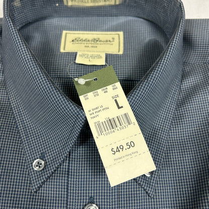 NWT Eddie Bauer Men’s Large Navy Micro-Check Wrinkle-Resistant Dress Shirt