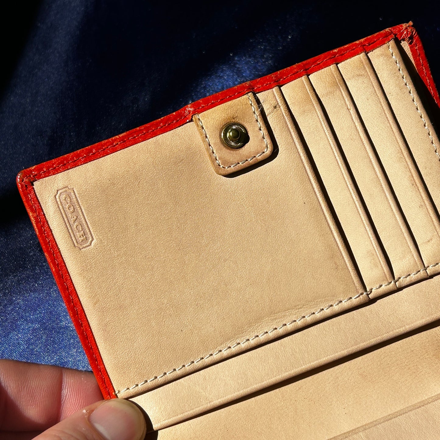 Coach Vintage Signature C Kiss-Lock Wallet, Orange Leather
