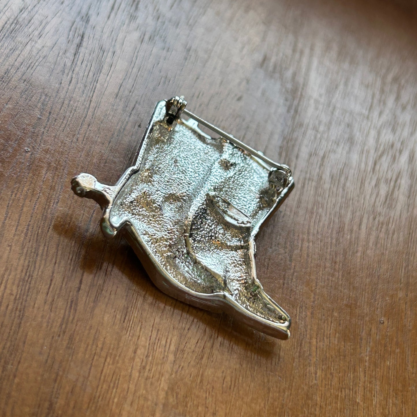 Vintage Silver Tone Cowboy Boots Brooch | Blue Enamel & Rhinestone Western Pin | Coastal Cowgirl Aesthetic Jewelry