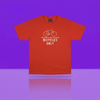 NWT XL Gildan Macinac Island Michigan Bicycles Only T-Shirt Coral Pink Orange