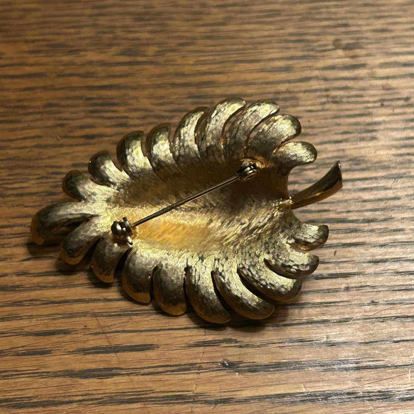 Vintage Mid-Century Leaf Brooch Silver Gold Tone Brushed Metal Pin 1950s 1960s