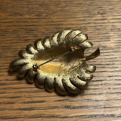 Vintage Mid-Century Leaf Brooch Silver Gold Tone Brushed Metal Pin 1950s 1960s