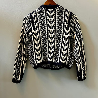 Martha Stewart Navy White Cable Knit Cardigan Sweater M