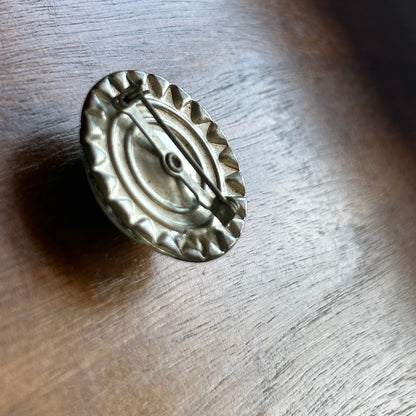 Vintage Silver Tone Faux Pearl & Rhinestone Halo Brooch | Round Cabochon Pin