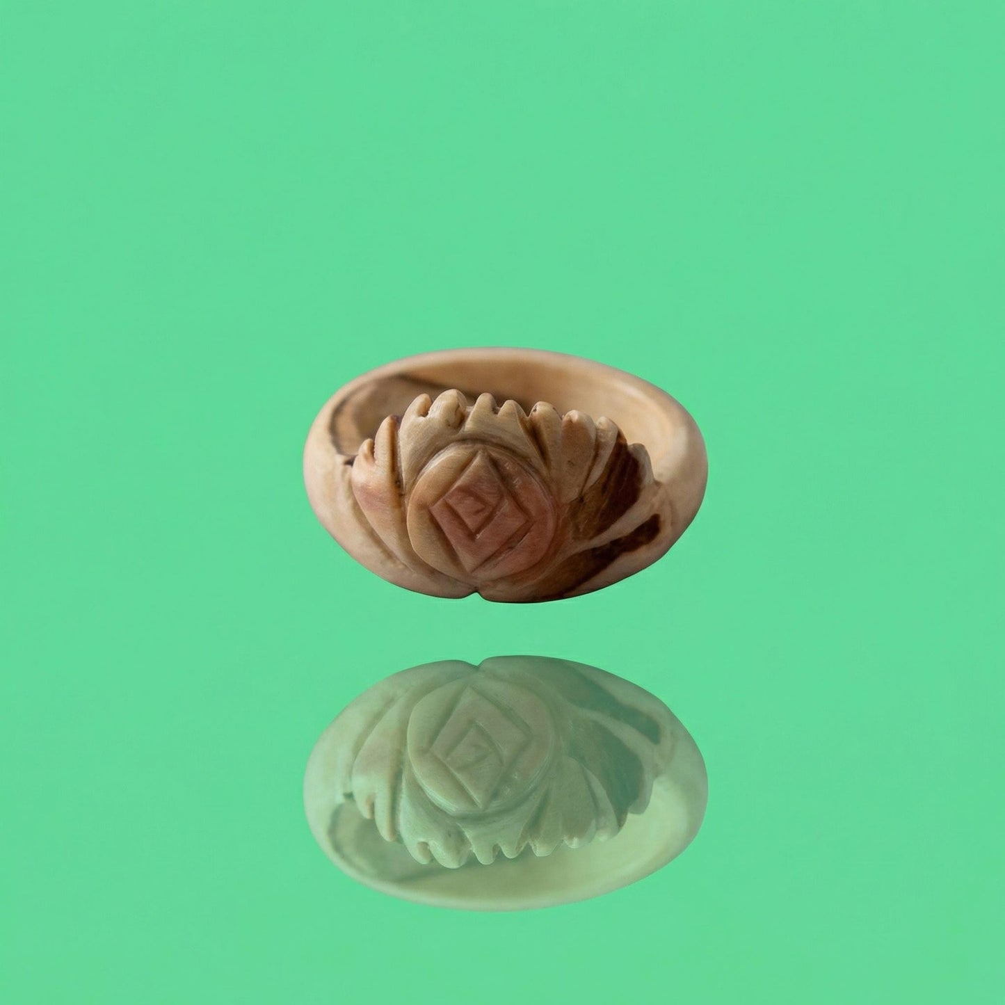 Vintage Hand-Carved Bone Floral Statement Ring